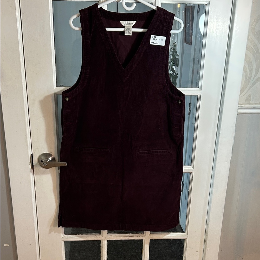 W75.    Corduroy V-Neck Jumper Dress in Wine